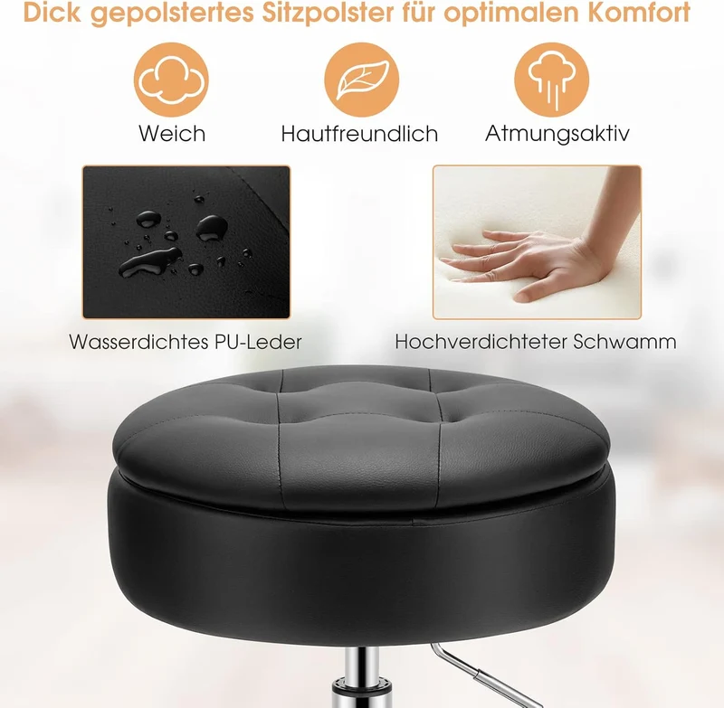 GOPLUS Schminkhocker drehbar, Ottomane mit Deckel, Drehhocker höhenverstellbar 51-56cm für Wohnzimme