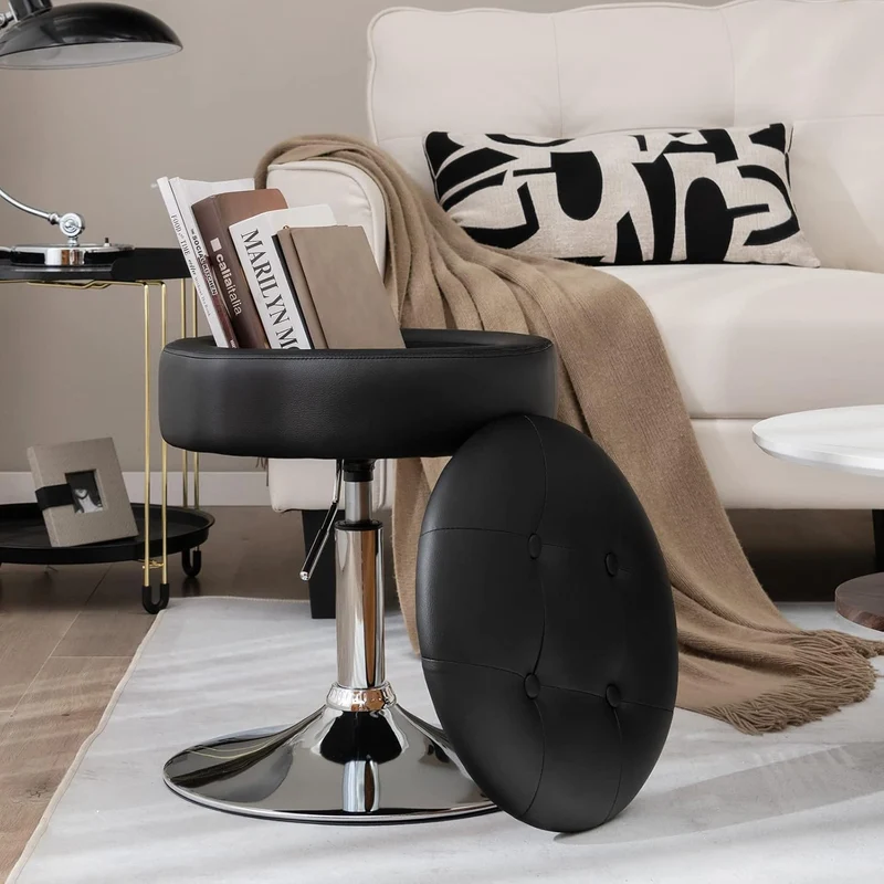 GOPLUS Schminkhocker drehbar, Ottomane mit Deckel, Drehhocker höhenverstellbar 51-56cm für Wohnzimme