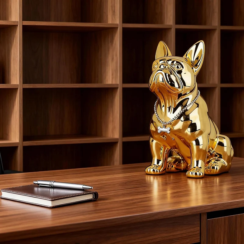 XYQXYQ Französische Bulldogge, Statue aus Metall, bunt, sitzend, Kunstharz, Hundestatue, britische B