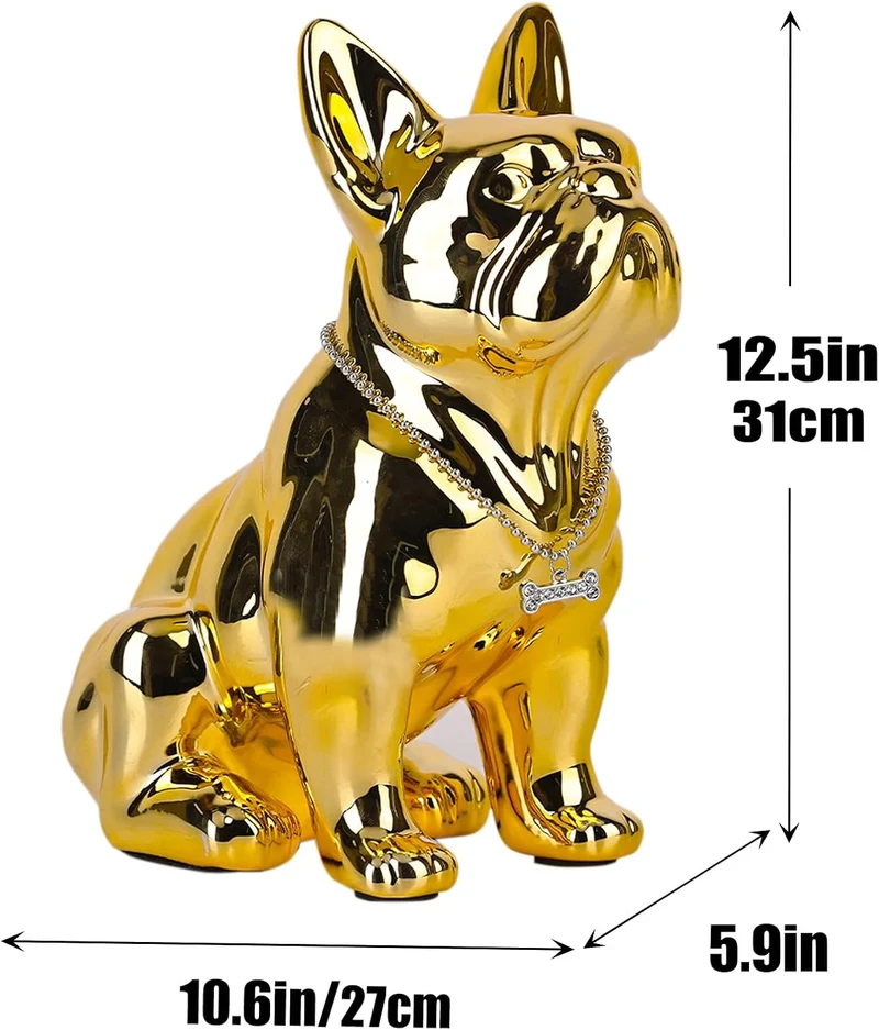 XYQXYQ Französische Bulldogge, Statue aus Metall, bunt, sitzend, Kunstharz, Hundestatue, britische B