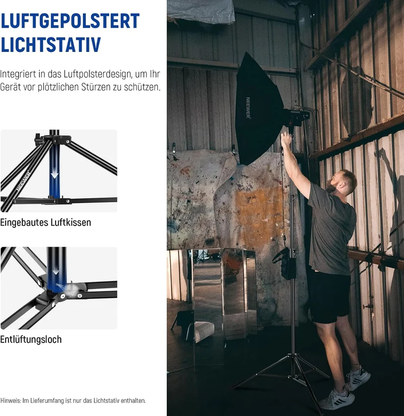 NEEWER 2,6m Lichtstativ, Luftgepolstertes Heavy Duty Metallstativ für Ringlicht Fotografie Lampen mi