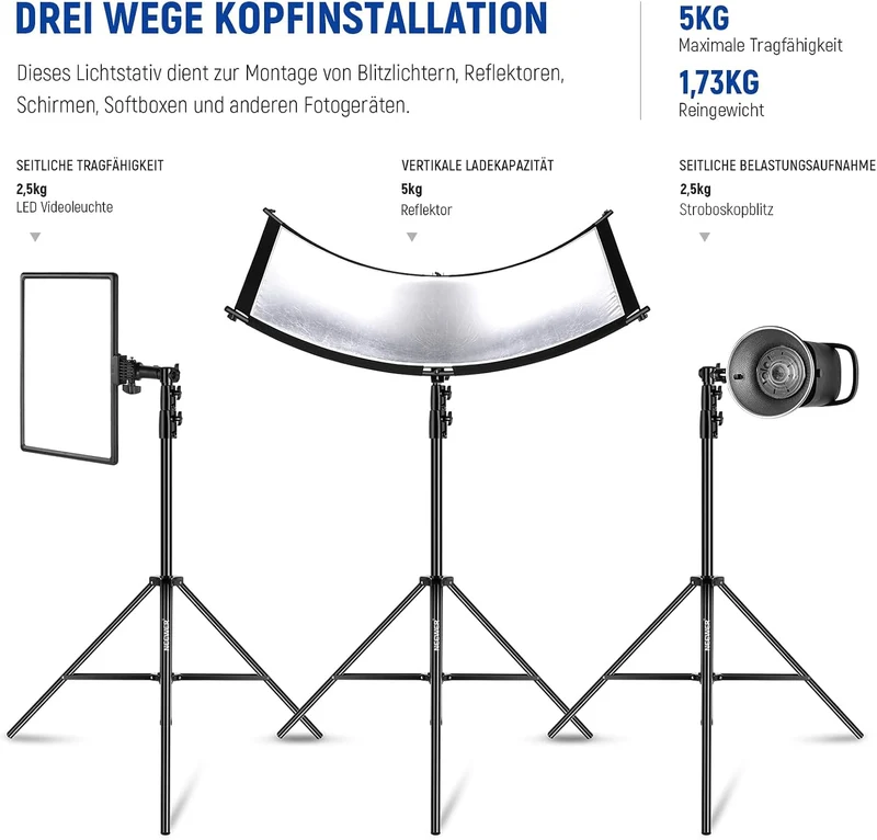 NEEWER 2,6m Lichtstativ, Luftgepolstertes Heavy Duty Metallstativ für Ringlicht Fotografie Lampen mi
