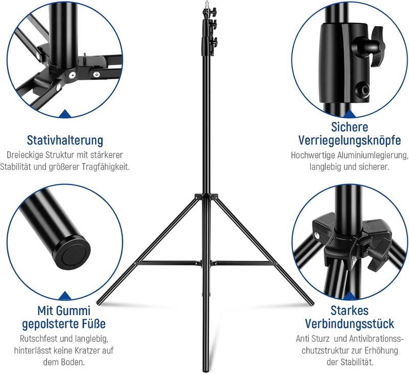 NEEWER 2,6m Lichtstativ, Luftgepolstertes Heavy Duty Metallstativ für Ringlicht Fotografie Lampen mi