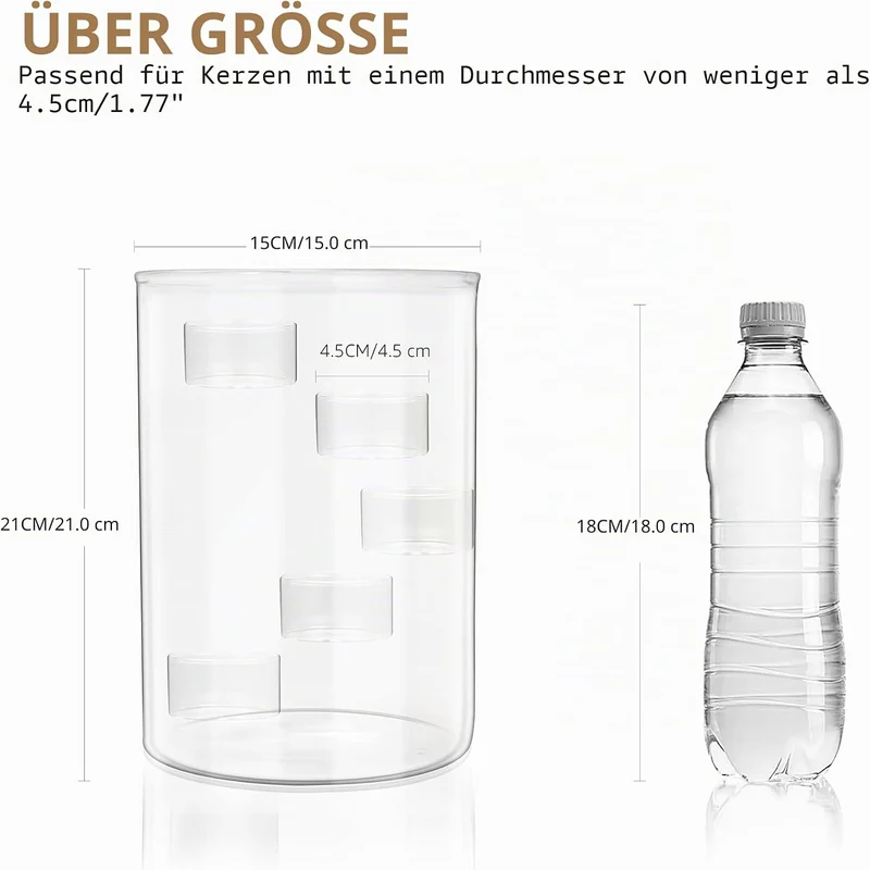 Hurricane Kerzenhalter aus Glas, Teelichthalter, Stumpenkerzenhalter, 21 cm hoch, transparent, Votiv