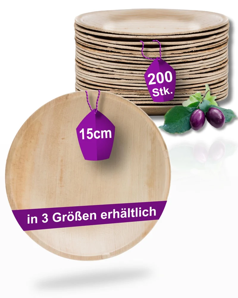 Waipur Bio Palmblattteller - 200 Teller rund klein Ø 15 cm - Premium Einweggeschirr kompostierbar -