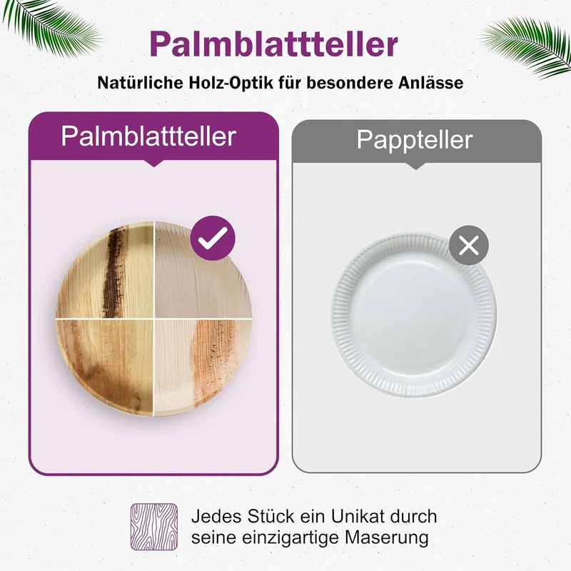 Waipur Bio Palmblattteller - 200 Teller rund klein Ø 15 cm - Premium Einweggeschirr kompostierbar -