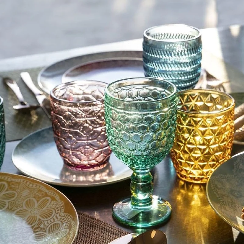 Villa d'Este Home Tivoli Geometrie Set Wassergläser aus farbigem Glas mit geprägter Verarbeitung, 24