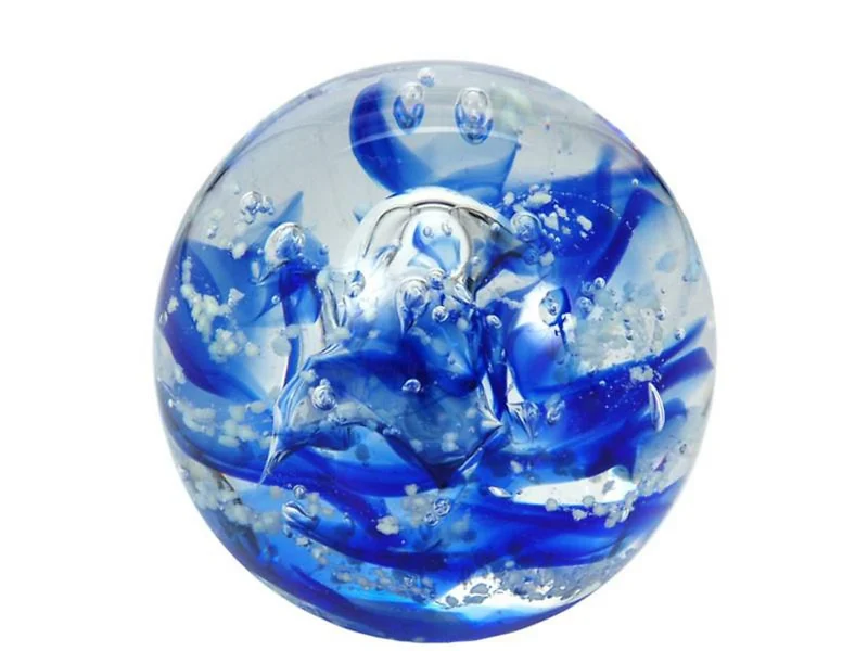 Pfrontenschmuck Traumkugel klar Blaue Streifen fluorieszierend (161), Glaskugel, Briefbeschwerer, Wu