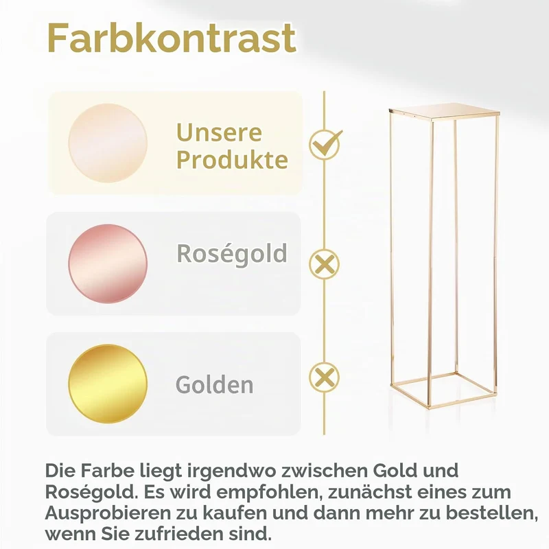 Nuptio Grosse Goldfarbene Vasen Mittelstücke – 2 Stück 100cm Hohe Blumenvasen Metall Säule Geometris