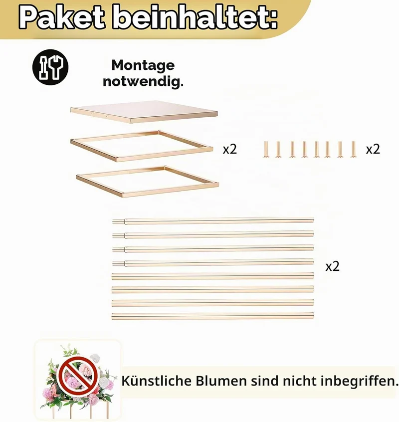 Nuptio Grosse Goldfarbene Vasen Mittelstücke – 2 Stück 100cm Hohe Blumenvasen Metall Säule Geometris