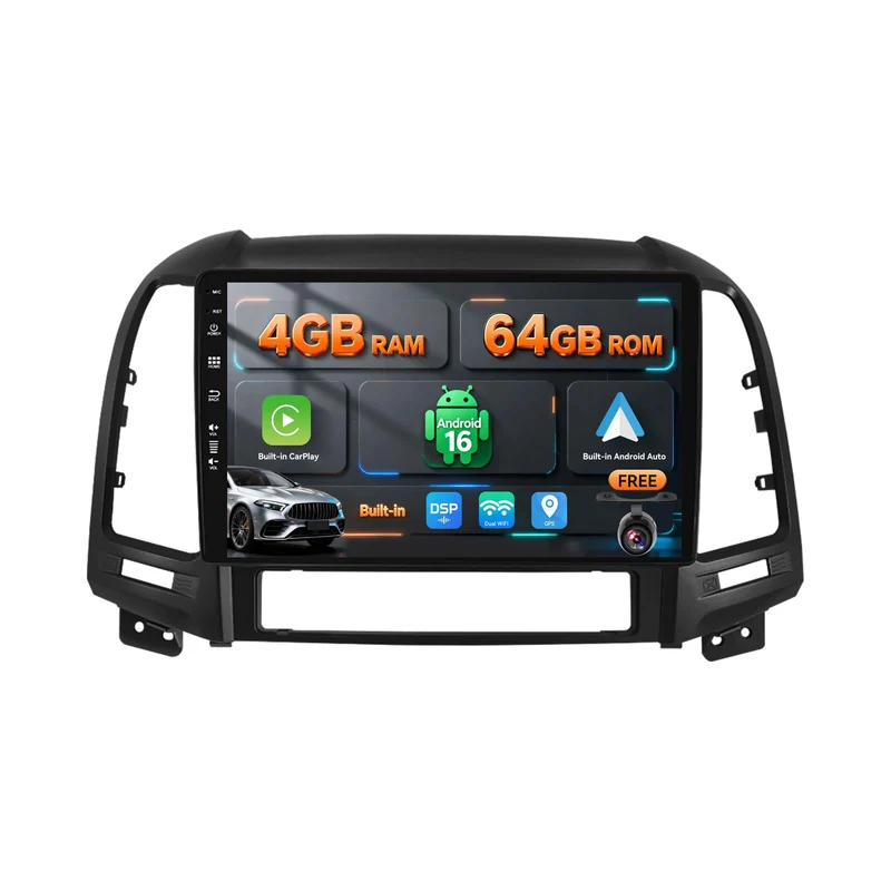 SXAUTO Android 12 IPS Autoradio Passt für Hyundai Santa FE (2006-2012) - Eingebaut CarPlay/Android A