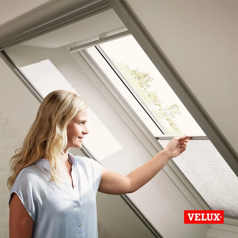 VELUX Original Dachfenster Plissee für M06, Hellbeige, mit Grauer Führungsschiene