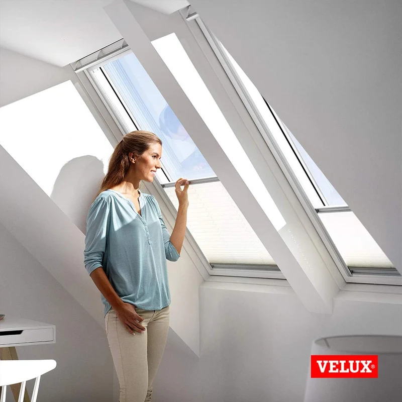 VELUX Original Dachfenster Plissee für M06, Hellbeige, mit Grauer Führungsschiene