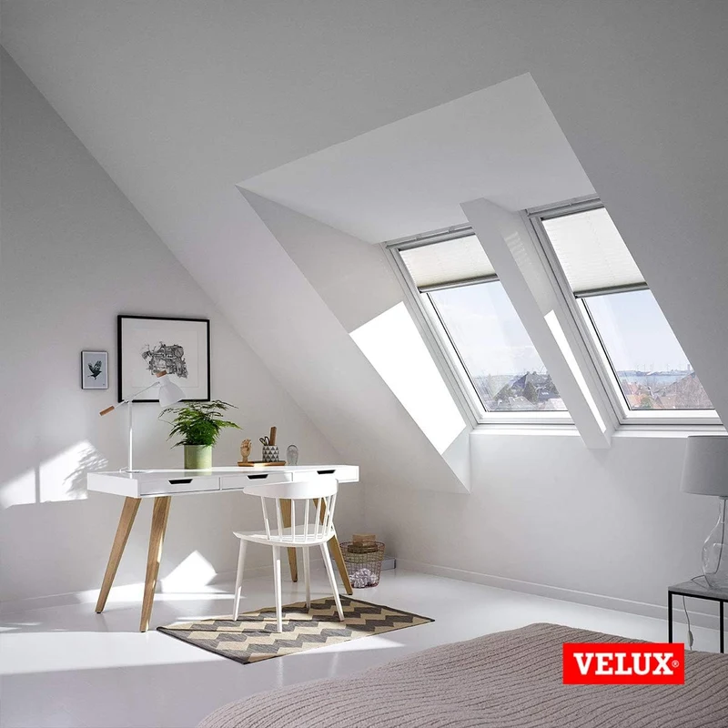 VELUX Original Dachfenster Plissee für M06, Hellbeige, mit Grauer Führungsschiene