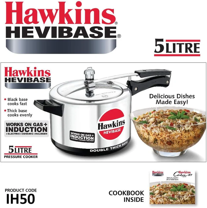 HAWKINS H 56 H56 Hevibase Schnellkochtopf, Induktionskompatibel, Aluminium, 5 Liter, Silber 5-Litre,