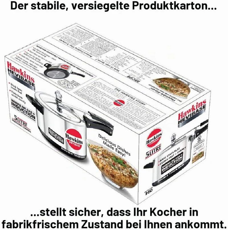 HAWKINS H 56 H56 Hevibase Schnellkochtopf, Induktionskompatibel, Aluminium, 5 Liter, Silber 5-Litre,