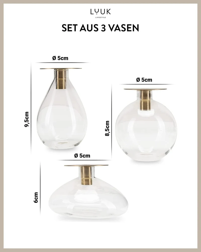 LUUK LIFESTYLE Glasvasen Kugel, Minimalistisches Design, Glasvase Klein, Rund, Oval, Deko-Vase, Mode