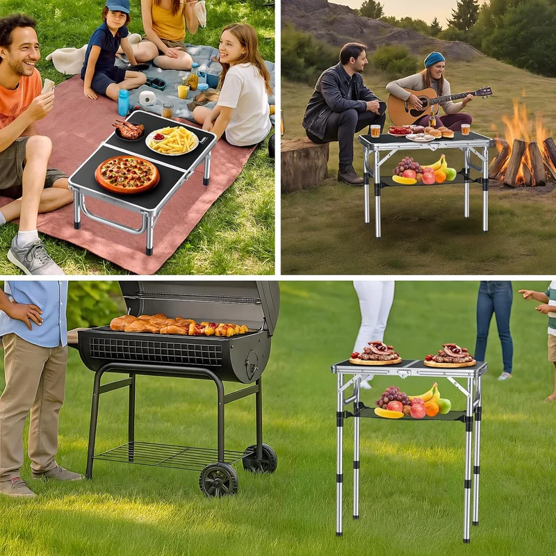 Anbte Campingtisch Klapptisch Aluminium Falttisch 3 Höhen Verstellbarer Camping Tisch mit Aufbewahru