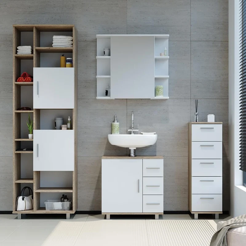 Vicco Badschrank Ilias, Sonoma/Weiss, 30 x 95 cm, Sonoma