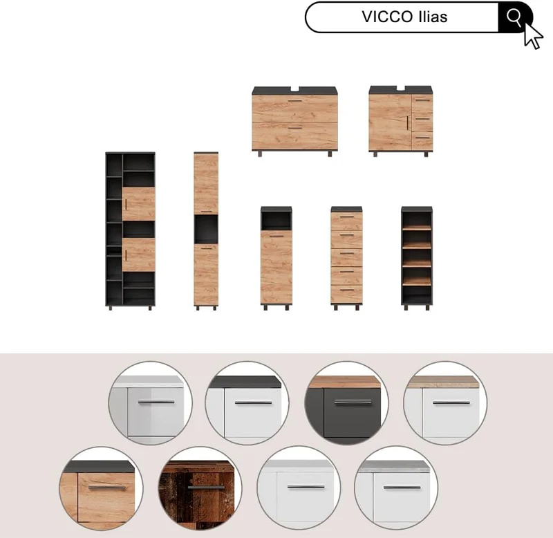 Vicco Badschrank Ilias, Sonoma/Weiss, 30 x 95 cm, Sonoma