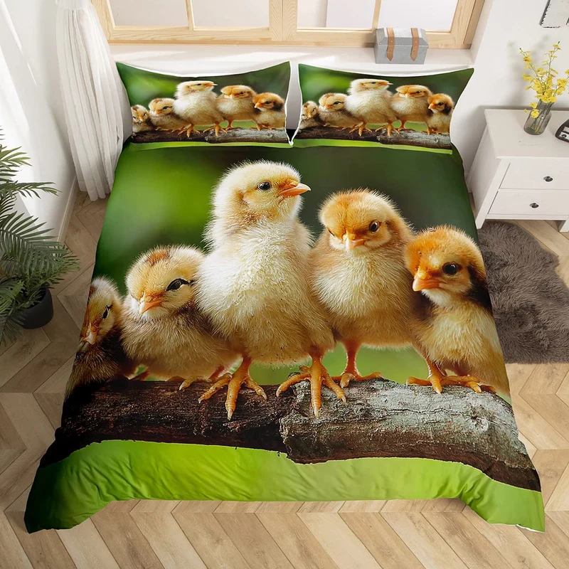 Loussiesd Küken Bettwäsche Set 135x200cm für Kinder Jungen Mädchen süsses 3D Huhn Betten Set Bauernh