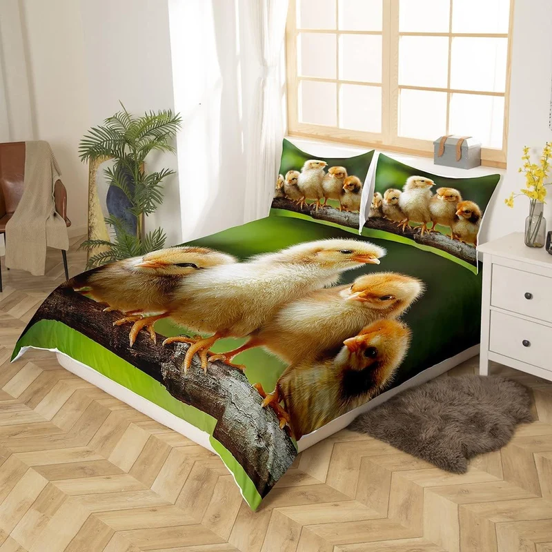 Loussiesd Küken Bettwäsche Set 135x200cm für Kinder Jungen Mädchen süsses 3D Huhn Betten Set Bauernh