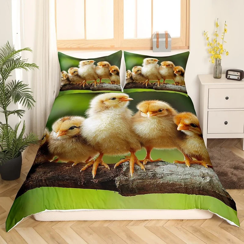 Loussiesd Küken Bettwäsche Set 135x200cm für Kinder Jungen Mädchen süsses 3D Huhn Betten Set Bauernh