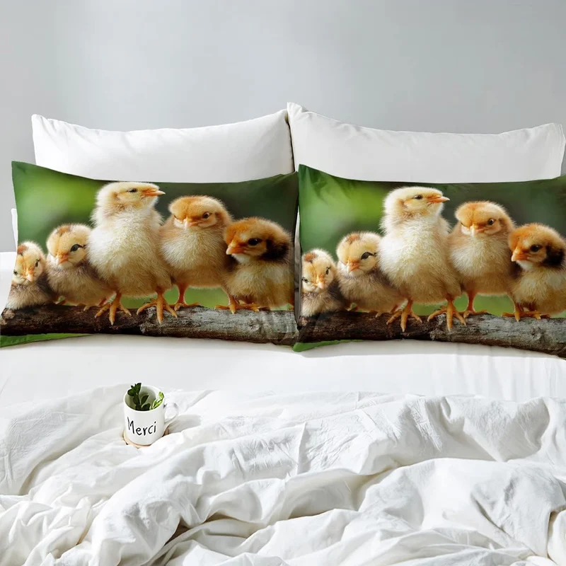 Loussiesd Küken Bettwäsche Set 135x200cm für Kinder Jungen Mädchen süsses 3D Huhn Betten Set Bauernh