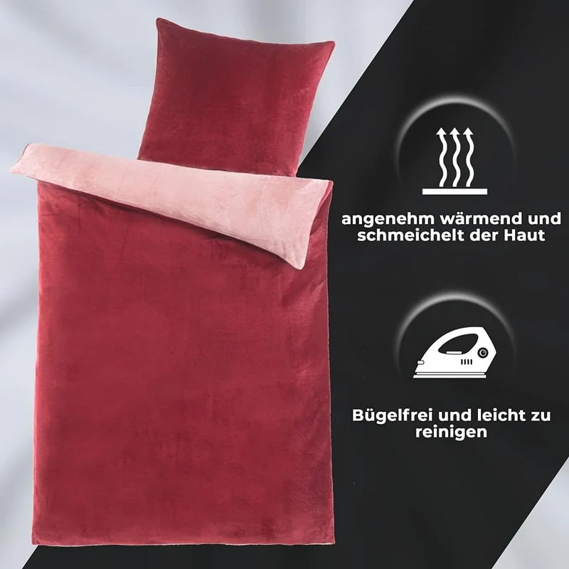 DreamHome Winter Wende Plüsch Bettwäsche 135x200 Nicky-Teddy Cashmere Touch Coral Fleece Bettdezug +