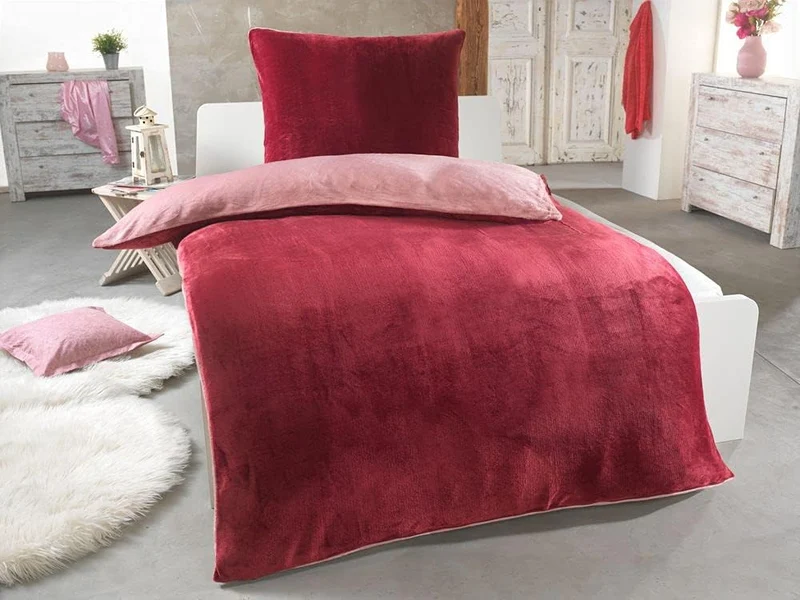 DreamHome Winter Wende Plüsch Bettwäsche 135x200 Nicky-Teddy Cashmere Touch Coral Fleece Bettdezug +