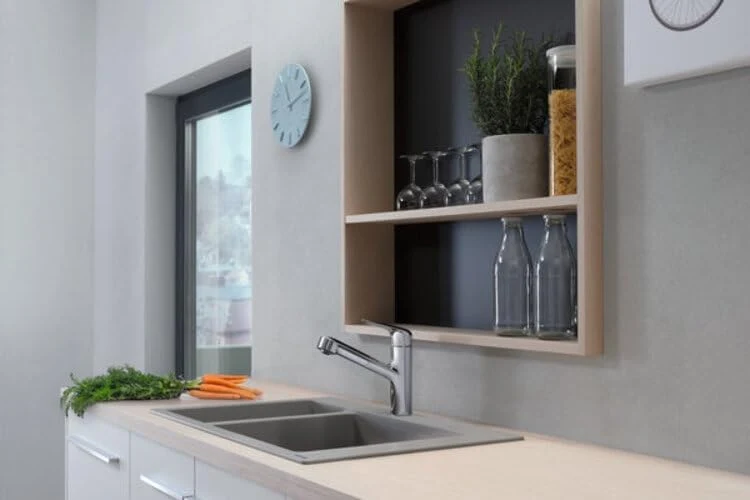 hansgrohe Küchenarmatur mit Schlauchbox (Wasserhahn Küche 120° schwenkbar, hoher und ausziehbarer Au
