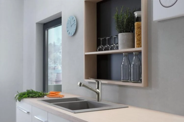 hansgrohe Küchenarmatur mit Schlauchbox (Wasserhahn Küche 120° schwenkbar, hoher und ausziehbarer Au