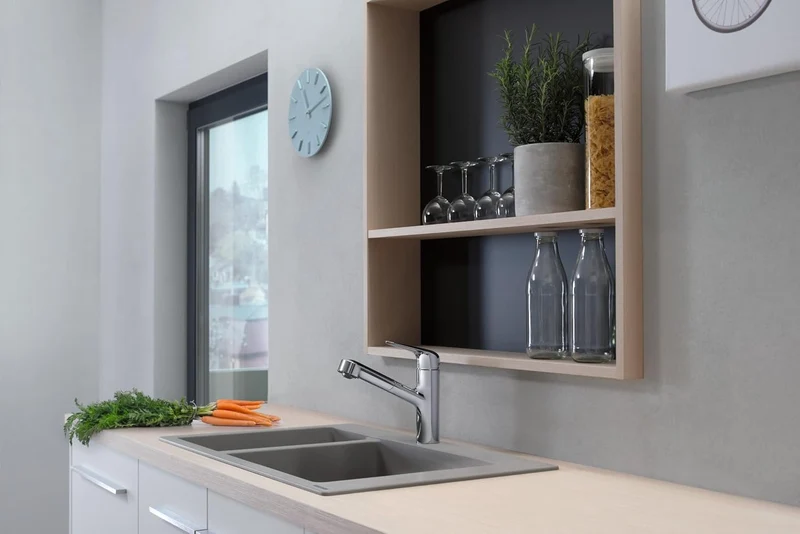 hansgrohe Küchenarmatur mit Schlauchbox (Wasserhahn Küche 120° schwenkbar, hoher und ausziehbarer Au