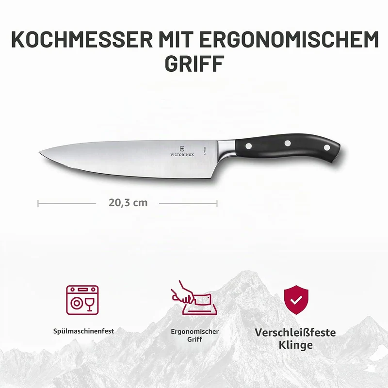 Victorinox, Grand Maître, Profi Kochmesser, Extra Scharfe Klinge, gerader Schliff, 20 cm, Robuster K