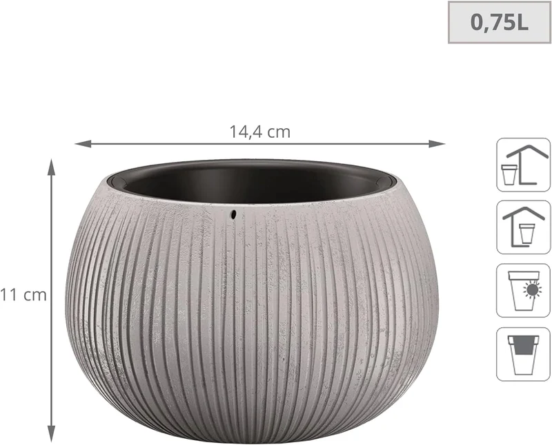 2x Prosperplast BETON BOWL de plástico CON depósito en color Cemento, 11 (alto) x 14,4 (ancho) x 14,
