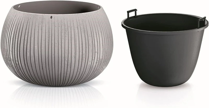 2x Prosperplast BETON BOWL de plástico CON depósito en color Cemento, 11 (alto) x 14,4 (ancho) x 14,