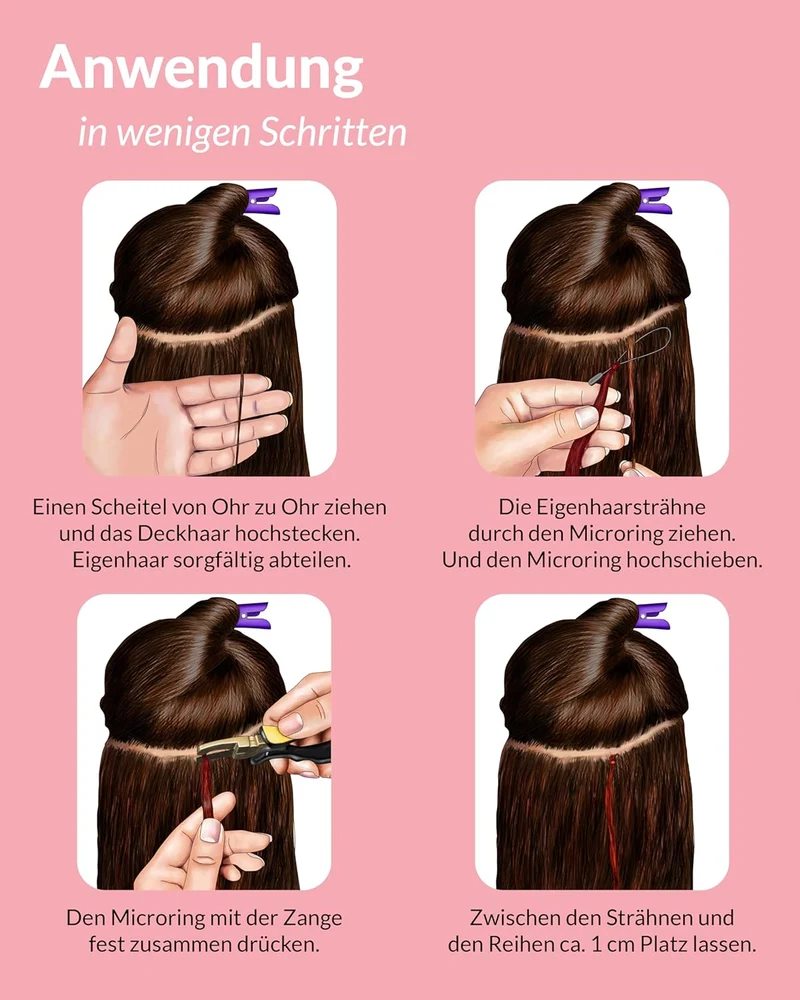 hair2heart Microring Extensions Echthaar Gewellt - 50 Strähnen 0.5g 50cm 4/0 mittelbraun 50cm 50 Str