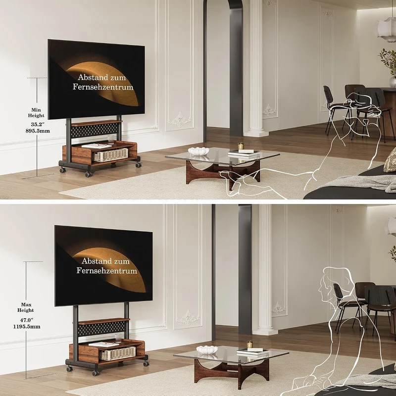 FITUEYES TV Ständer Rollbar Fernsehständer mit Rollen Bodenständer TV Rollwagen für 40-85 Zoll Ferns