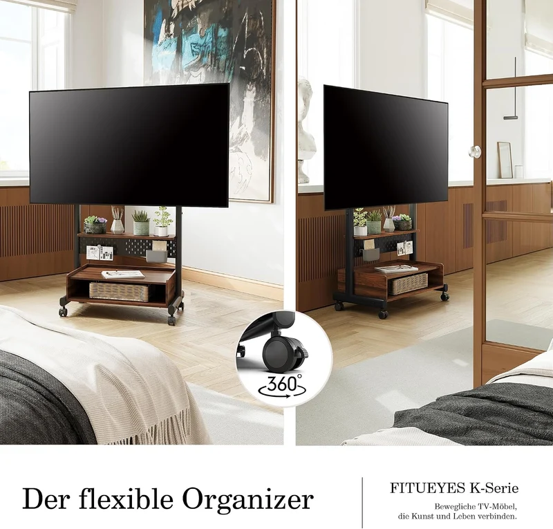 FITUEYES TV Ständer Rollbar Fernsehständer mit Rollen Bodenständer TV Rollwagen für 40-85 Zoll Ferns