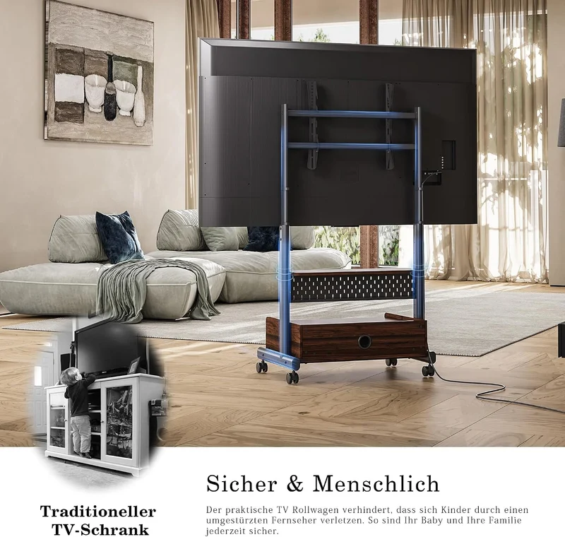 FITUEYES TV Ständer Rollbar Fernsehständer mit Rollen Bodenständer TV Rollwagen für 40-85 Zoll Ferns