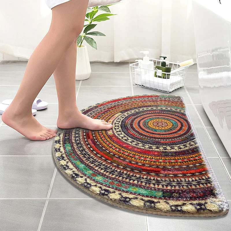 Halbrunde Fussmatte, halbrund, Badezimmerteppich, Mandala, Boho, Boho-Teppich, rutschfest, saugfähig