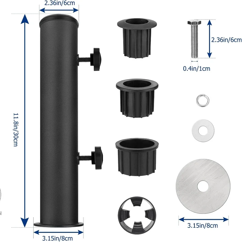 Garten Sonnenschirm Standrohre Geliefert, Universal SonnenschirmStandrohr mit 3 TLG Reduzierring(48/