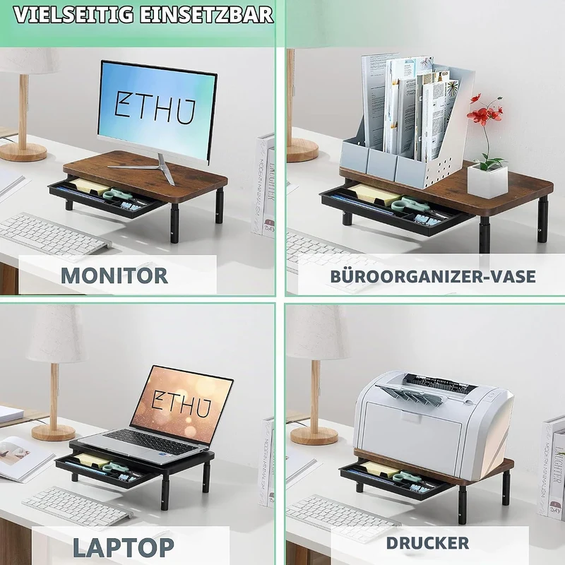 ETHU Dual-Monitor-Ständer, Doppelmonitor-Riser für Länge und Winkel verstellbarer Desktop-Monitor-Re