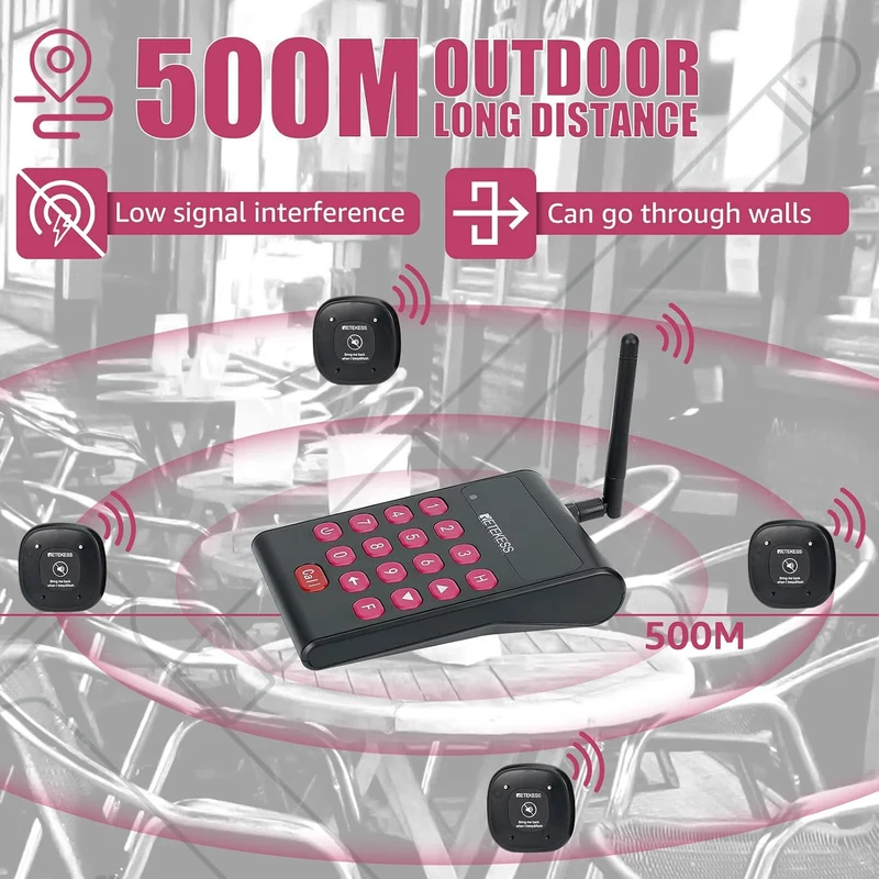 Retekess TD161 Pager Rufsystem mit Halterung, 500M Pager System mit Gebührenfreiem Tastatursender, E