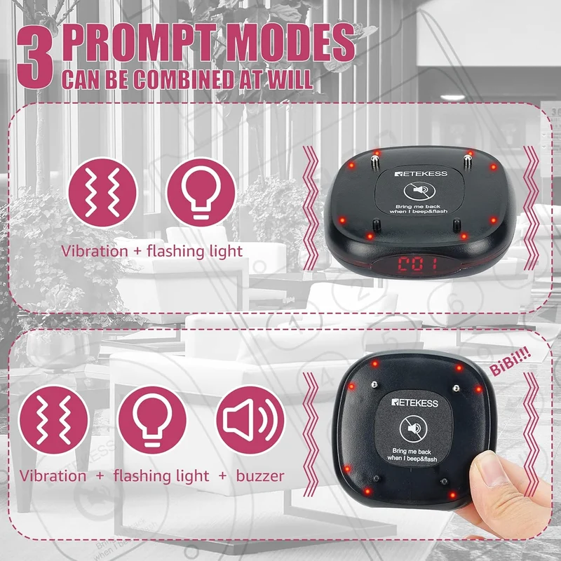 Retekess TD161 Pager Rufsystem mit Halterung, 500M Pager System mit Gebührenfreiem Tastatursender, E