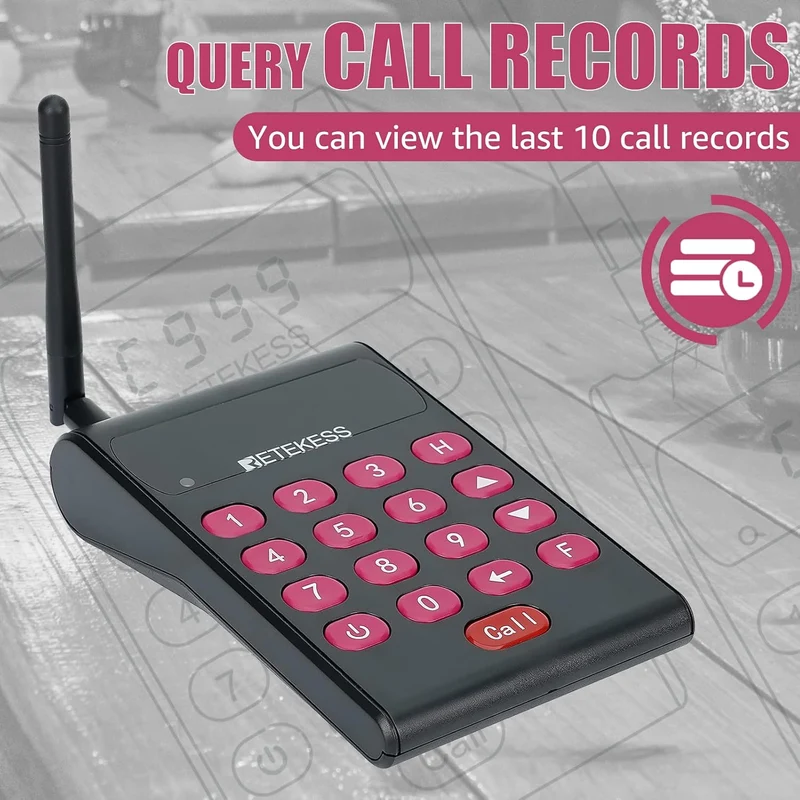 Retekess TD161 Pager Rufsystem mit Halterung, 500M Pager System mit Gebührenfreiem Tastatursender, E