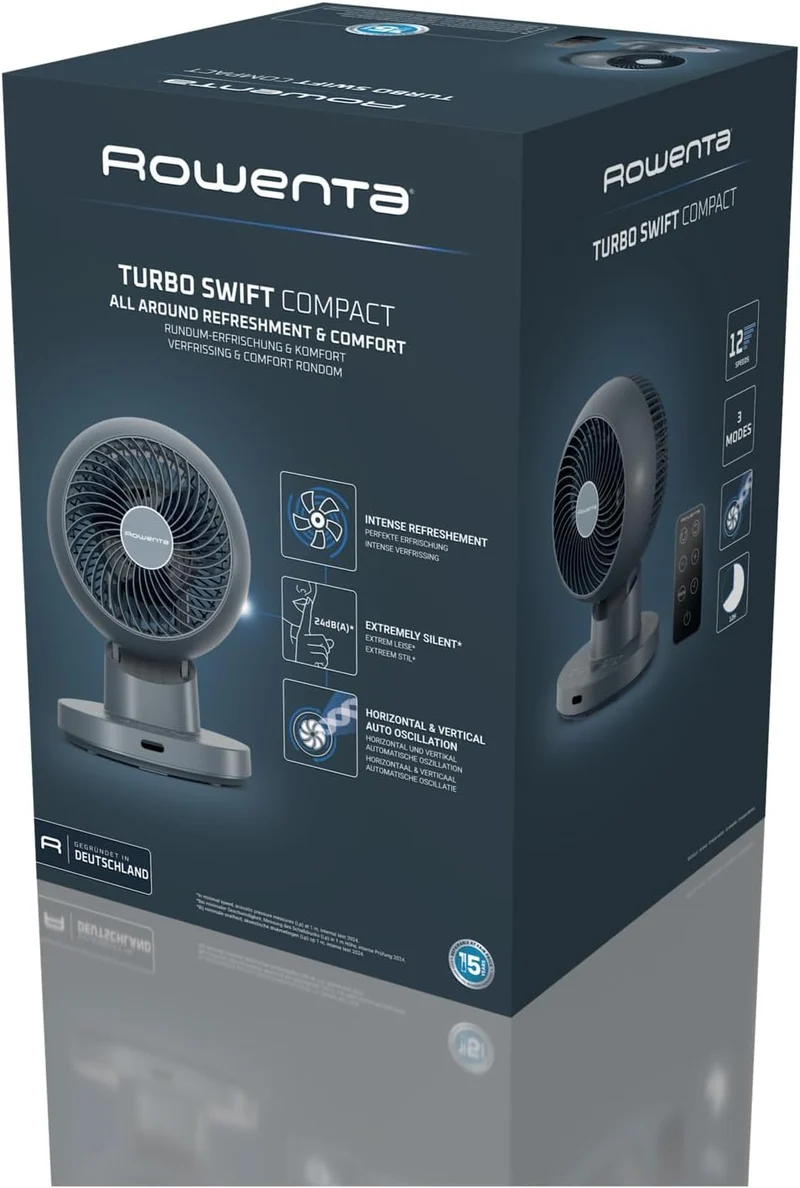 Rowenta Turbo Swift Compact Tischventilator, multidirektionale Schwenkfunktion, bis zu 50% Energieei