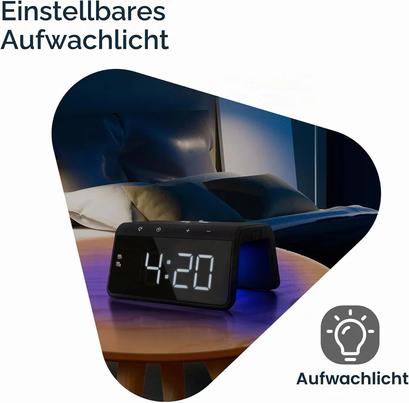 Caliber Wecker mit Ladestation - Wecker Digital mit Wake Up Light - Wecker mit Licht - Dimmbarer LED