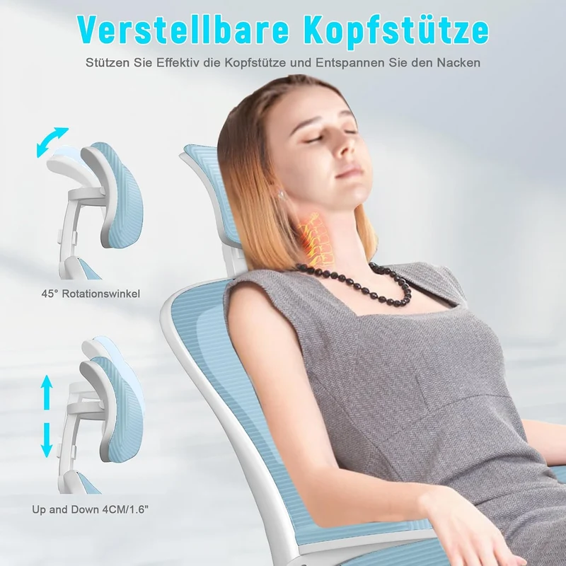 rattantree Bürostuhl Ergonomisch, Schreibtischstuhl mit Verstellbarer Kopfstütze, Armlehnen und Lend