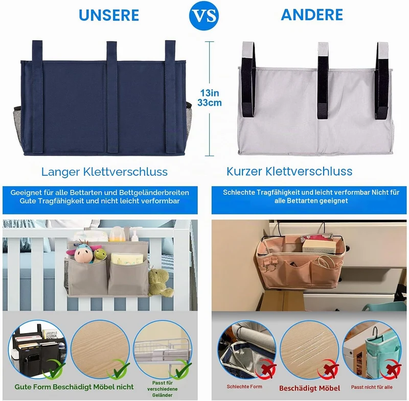 Surblue Bedside Caddy Hängebett Organizer Aufbewahrungstasche Tasche für Etagen-und Krankenhausbette